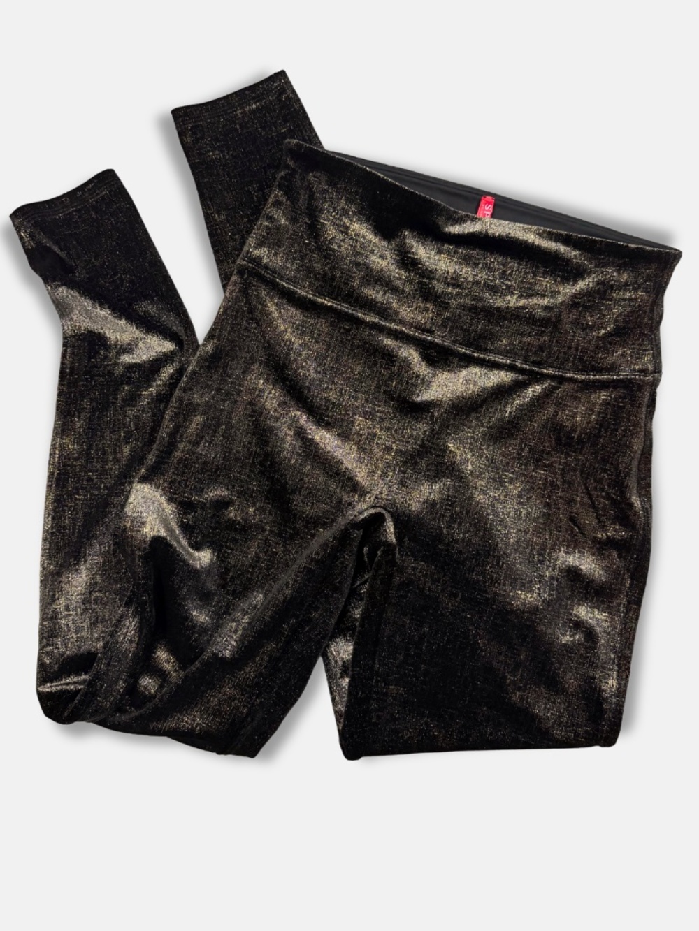 SPANX Velvet Shine Leggings Black Gold Metallic High Rise Medium Indie Sleaze